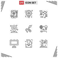 Pack of 9 Modern Outlines Signs and Symbols for Web Print Media such as mark pin fish map under water Editable Vector Design Elements