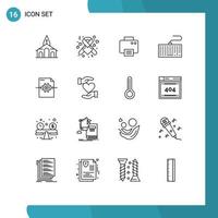 Set of 16 Modern UI Icons Symbols Signs for gear type printer keys hardware Editable Vector Design Elements