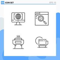 Modern 4 Line style icons. Outline Symbols for general use. Creative Line Icon Sign Isolated on White Background. 4 Icons Pack. vector