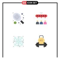 User Interface Pack of 4 Basic Flat Icons of racket snowflake group team barbell Editable Vector Design Elements