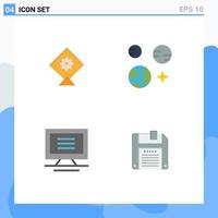 User Interface Pack of 4 Basic Flat Icons of kite floppy earth monitor save Editable Vector Design Elements