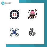 Group of 4 Filledline Flat Colors Signs and Symbols for audio valentine video cream drone Editable Vector Design Elements