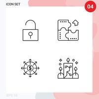 Mobile Interface Line Set of 4 Pictograms of lock banking app jigsaw cash Editable Vector Design Elements