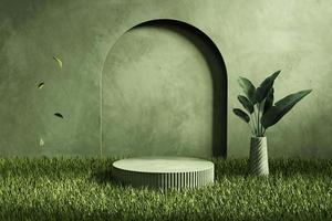3D rendering platform podium with plant product presentation background photo