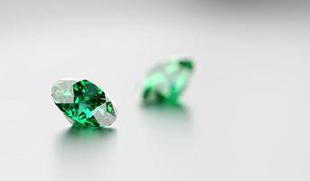 Green Diamond placed on Glossy Background Soft Focus 3d rendering illustration photo