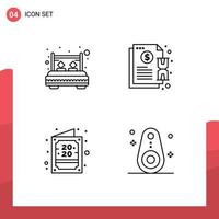 Pack of 4 Modern Filledline Flat Colors Signs and Symbols for Web Print Media such as bed payment rest hold invitation Editable Vector Design Elements