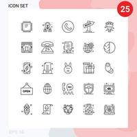grupo de 25 líneas modernas establecidas para elementos de diseño de vectores editables en la playa de viaje de asociación de vacaciones de ramo