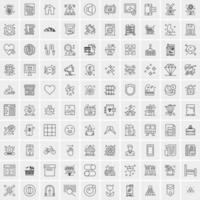 100 Universal Black Line Icons on White Background vector