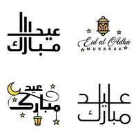 paquete vectorial de letras manuscritas de eid mubarak de 4 caligrafías con estrellas aisladas en fondo blanco para su diseño vector