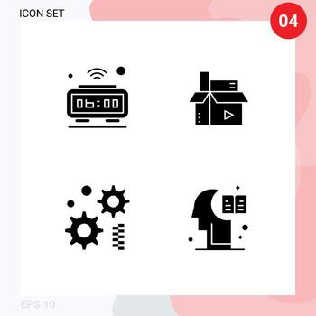 Universal Icon Symbols Group of 4 Modern Solid Glyphs of alarm publishing iot creative engineering Editable Vector Design Elements