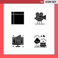 4 Icon Pack Solid Style Glyph Symbols on White Background. Simple Signs for general designing. vector