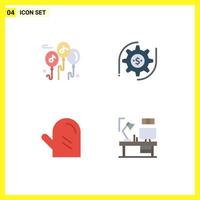 Mobile Interface Flat Icon Set of 4 Pictograms of balloon glove gear money table Editable Vector Design Elements