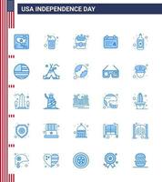 Blue Pack of 25 USA Independence Day Symbols of wine alcohol fast american day Editable USA Day Vector Design Elements