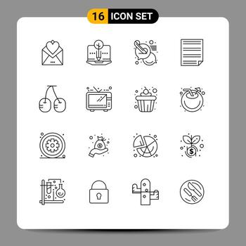 Pictogram Set of 16 Simple Outlines of report homework digital document support Editable Vector Design Elements
