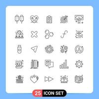 25 User Interface Line Pack of modern Signs and Symbols of target design face training plan Editable Vector Design Elements