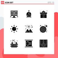 Group of 9 Modern Solid Glyphs Set for sun planet gift shine light Editable Vector Design Elements