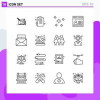 Universal Icon Symbols Group of 16 Modern Outlines of security web pages user planets Editable Vector Design Elements