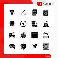 Creative Set of 16 Universal Glyph Icons isolated on White Background Creative Black Icon vector background