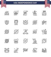 4th July USA Happy Independence Day Icon Symbols Group of 25 Modern Lines of cake pot file plant cactus Editable USA Day Vector Design Elements