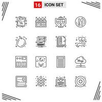 16 Icons Line Style. Grid Based Creative Outline Symbols for Website Design. Simple Line Icon Signs Isolated on White Background. 16 Icon Set. vector