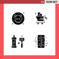 Paquete de 4 iconos de símbolos de glifo de estilo sólido sobre fondo blanco. señales simples para el diseño general. vector
