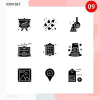 Pack of 9 creative Solid Glyphs of checklist draw test computer file Editable Vector Design Elements