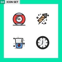 4 User Interface Filledline Flat Color Pack of modern Signs and Symbols of ball water pool fire clock Editable Vector Design Elements