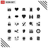 Modern Set of 25 Solid Glyphs Pictograph of gear oil report gallon bottle Editable Vector Design Elements