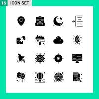Modern Set of 16 Solid Glyphs Pictograph of jigsaw puzzle moon text indent Editable Vector Design Elements