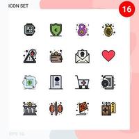 Modern Set of 16 Flat Color Filled Lines Pictograph of cash security female bug organic food Editable Creative Vector Design Elements