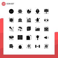 conjunto de pictogramas de 25 glifos sólidos simples de carteles publicitarios tablero de hojas amor elementos de diseño vectorial editables vector