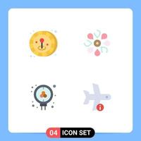 User Interface Pack of 4 Basic Flat Icons of coin molecule flower nature search Editable Vector Design Elements