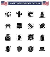 Stock Vector Icon Pack of American Day 16 Solid Glyph Signs and Symbols for usa chrysler american united sport Editable USA Day Vector Design Elements