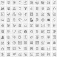 100 Universal Black Line Icons on White Background vector