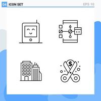 Modern 4 Line style icons. Outline Symbols for general use. Creative Line Icon Sign Isolated on White Background. 4 Icons Pack. vector