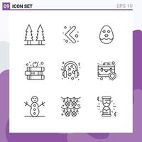 Pack of 9 Modern Outlines Signs and Symbols for Web Print Media such as mic love happy hearts school Editable Vector Design Elements
