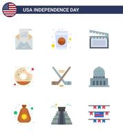 Flat Pack of 9 USA Independence Day Symbols of hokey yummy soda round usa Editable USA Day Vector Design Elements