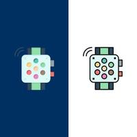 reloj mano reloj temporizador educación iconos plano y línea llena conjunto de iconos vector fondo azul