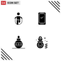 4 Thematic Vector Solid Glyphs and Editable Symbols of activity iphone rope smart phone easter Editable Vector Design Elements