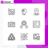 conjunto de iconos de línea. paquete de 9 iconos de contorno aislados en fondo blanco para impresión web y móvil. vector