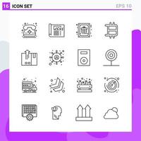 Set of 16 icons in Line style. Creative Outline Symbols for Website Design and Mobile Apps. Simple Line Icon Sign Isolated on White Background. 16 Icons. vector