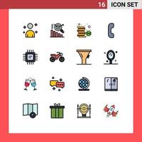 Universal Icon Symbols Group of 16 Modern Flat Color Filled Lines of processor cpu irish chip call Editable Creative Vector Design Elements