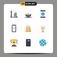 Group of 9 Flat Colors Signs and Symbols for connect signal drink phone mobile Editable Vector Design Elements