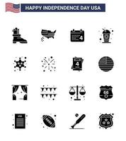 Big Pack of 16 USA Happy Independence Day USA Vector Solid Glyphs and Editable Symbols of police badge day soda cola Editable USA Day Vector Design Elements