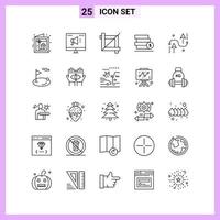25 Icons in Line Style. Outline Symbols on White Background. Creative Vector Signs for Web mobile and Print.
