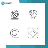 Pack of 4 Modern Filledline Flat Colors Signs and Symbols for Web Print Media such as earth working solution man coin Editable Vector Design Elements