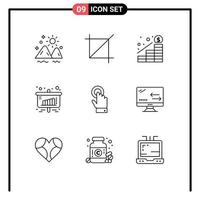 Group of 9 Outlines Signs and Symbols for toch presentation tool chart money Editable Vector Design Elements