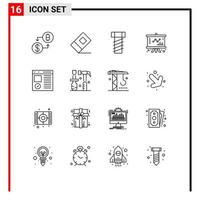 Modern Set of 16 Outlines and symbols such as page develop screw coding management Editable Vector Design Elements