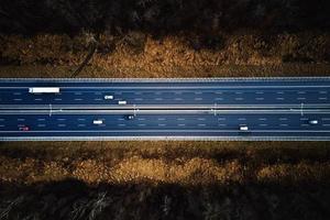 Aerial view of highway with moving cars photo