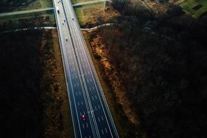 Aerial view of highway with moving cars photo